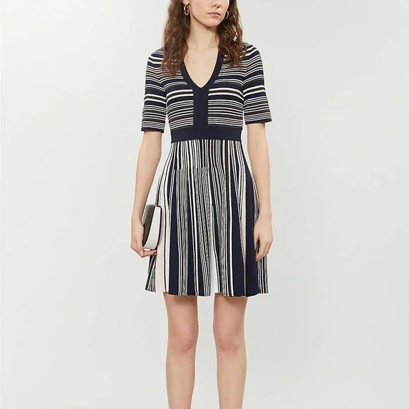 ted baker blue and white striped dress Girls' Pastel Blue Pinstripe Twirl Dress – Little Stocking Company main image 0
